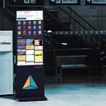 Standing LCD advertising display is used to greet passengers