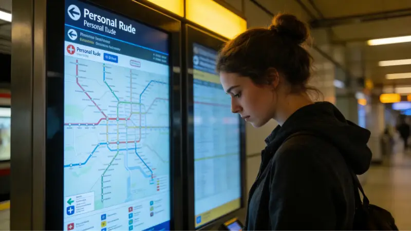Touchscreen digital signage makes route planning easier for passengers.
