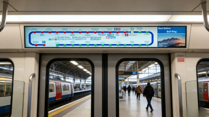 The stretched bar display application updates routes in real time within subway cars.